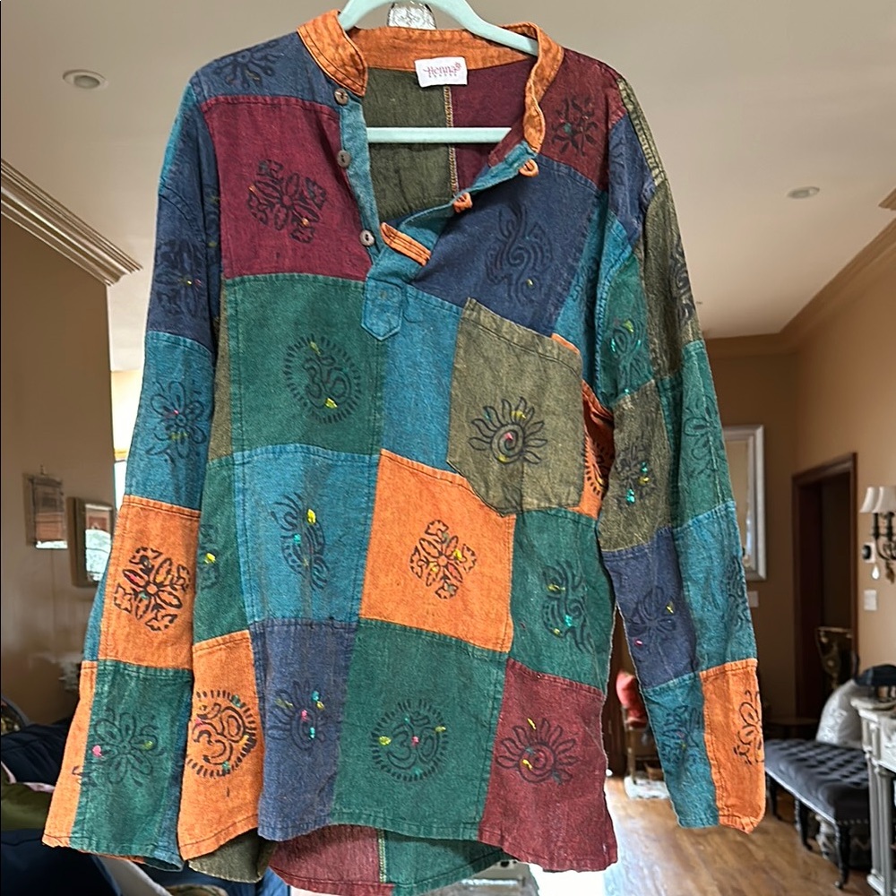 Namaste Henna hippie boho festival top shirt tunic unisex Osfm new patchwork